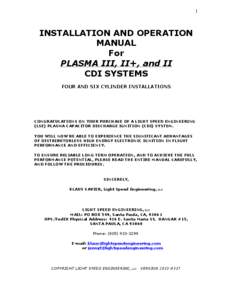 1  INSTALLATION AND OPERATION MANUAL For PLASMA III, II+, and II