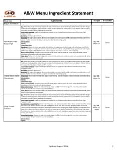 A&W Menu Ingredient Statement Ingredients Allergen  Sensitivities