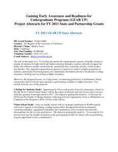 FY 2011 Project Abstracts for State and Partnership Grants under the GEAR UP Program (PDF)