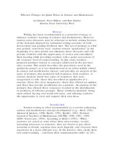 Effective Prompts for Quick Writes in Science and Mathematics Jo Cleland, Peter Rillero, and Ron Zambo Arizona State University West Abstract Writing has been recommended as a powerful strategy to enhance students’ lea