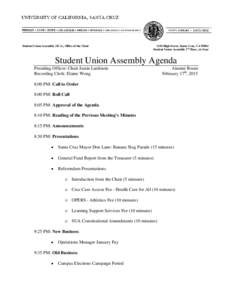 Student Union Assembly (SUA), Office of the ChairHigh Street, Santa Cruz, CAStudent Union Assembly 2nd floor, c/o Soar  Student Union Assembly Agenda
