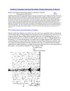 Southern Campaign American Revolution Pension Statements & Rosters Bounty Land Warrant information relating to John Howe VAS1625 Transcribed by Will Graves vsl[removed]