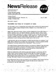 News Release National Aeronautics and Space Administration Langley Research Center Hampton, Virginia[removed]