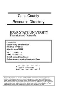 Cass County Resource Directory Compiled By: Cass County ISU Extension 805 West 10th Street