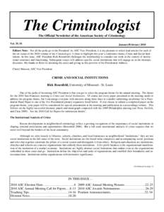 Page 1  The Criminologist The Criminologist The Official Newsletter of the American Society of Criminology