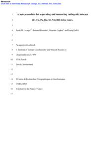 Manuscript Click here to download Manuscript: Aciego_ice_method_line_nums.doc 1  A new procedure for separating and measuring radiogenic isotopes