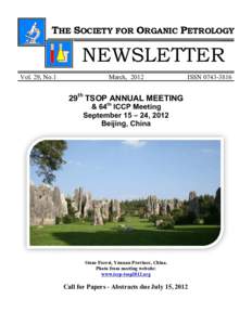THE SOCIETY FOR ORGANIC PETROLOGY  NEWSLETTER Vol. 29, No.1  March, 2012