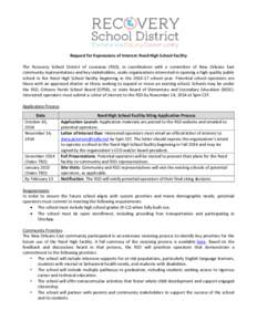 Request for Expressions of Interest: Reed High School Facility The Recovery School District of Louisiana (RSD), in coordination with a committee of New Orleans East community representatives and key stakeholders, seeks o