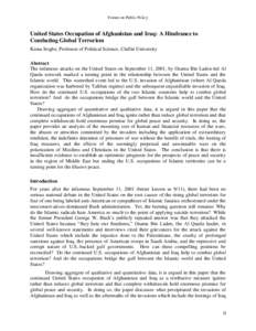 Forum on Public Policy  United States Occupation of Afghanistan and Iraq: A Hindrance to Combating Global Terrorism Kema Irogbe, Professor of Political Science, Claflin University Abstract