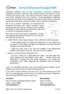 Human Dimension Paradigm Shift Shift-based industries such as retail, food-service, call-centres, healthcare, hospitality and security, suffer from high employee turnover that causes re-hiring, training and ramp-up costs