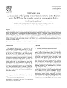 Contraception[removed] –364  Original research article An assessment of the quality of information available on the Internet about the IUD and the potential impact on contraceptive choices