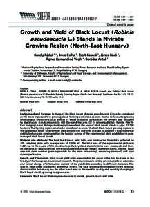 Growth and Yield of Black Locust (Robinia pseudoacacia L.) Stands in Nyírség Growing Region I(North-East S S N[removed]Hungary[removed]eISSN[removed]Original scientific paper