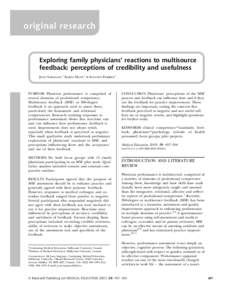 original research  Exploring family physicians’ reactions to multisource feedback: perceptions of credibility and usefulness Joan Sargeant,1 Karen Mann2 & Suzanne Ferrier1