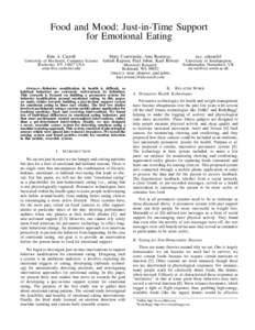 Food and Mood: Just-in-Time Support for Emotional Eating Erin A. Carroll Mary Czerwinski, Asta Roseway,