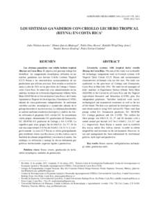 AGRONOMÍA MESOAMERICANA 23(1):ISSN: LOS SISTEMAS GANADEROS CON CRIOLLO LECHERO TROPICAL (REYNA) EN COSTA RICA1 Julio Vilaboa-Arroniz2, Olman Quirós-Madrigal3, Pablo Díaz-Rivera2, Rodolfo WingCh