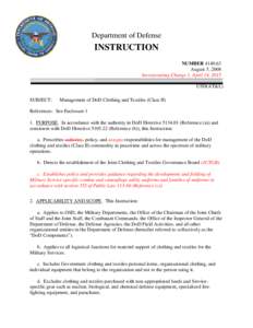 DoD Instruction, August 5, 2008; Incorporating Change 1, April 14, 2015