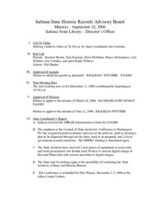 Government / State Library / Agenda / Indiana State Library and Historical Bureau / Minutes / Indiana / Governor of Oklahoma / State governments of the United States / Meetings / Parliamentary procedure