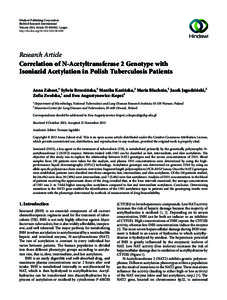 Health / N-acetyltransferase 2 / Isoniazid / Pharmacogenetics / Hindawi Publishing Corporation / Acetyl / Rifampicin / Genotype / N-acetyltransferase / Medicine / Biology / Tuberculosis