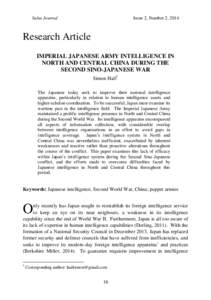 Salus Journal  Issue 2, Number 2, 2014 Research Article IMPERIAL JAPANESE ARMY INTELLIGENCE IN