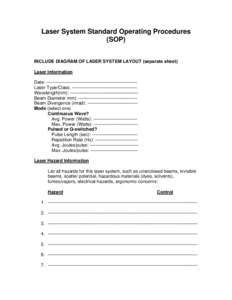 Laser System Standard Operating Procedures (SOP) INCLUDE DIAGRAM OF LASER SYSTEM LAYOUT (separate sheet) Laser Information Date: -----------------------------------------------------------Laser Type/Class: --------------