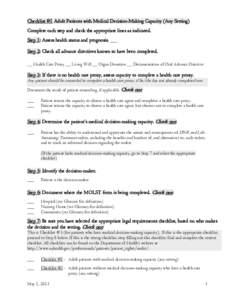 Checklist #1 Adult Patients with Medical Decision-Making Capacity (Any Setting)