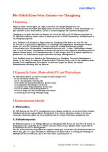 microtherm  Die Nickel-Eisen-Solar-Batterie von Changhong 1 Einleitung Wegen der hohen Zuverlässigkeit, der langen Lebensdauer, der niedrigen Energiekosten, der Umweltfreundlichkeit und anderer guter Eigenschaften sind 