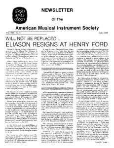 NEWSLETTER Of The American Musical Instrument Society June 1985