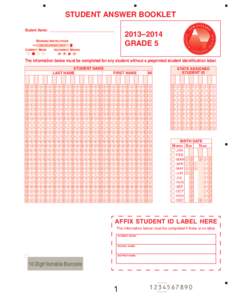 STUDENT ANSWER BOOKLET Student Name: ______________________________________ 2013–2014 GRADE 5