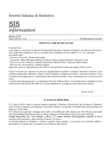 Società Italiana di Statistica  SIS informazioni giugno 2014 Anno XXVI n. 4/6