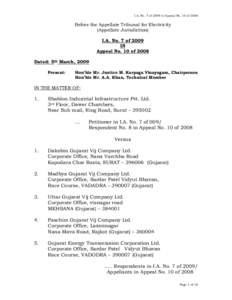Energy in India / India / The Electricity Act / Appeal / Dakshin Gujarat Vij Company Ltd. / Madhya Gujarat Vij / Uttar Gujarat Vij / Paschim Gujarat Vij / Electric power / Law / Energy