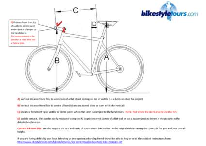 C) Distance from front tip of saddle to centre-point where stem is clamped to the handlebars. The measurement is the same for a road bike and