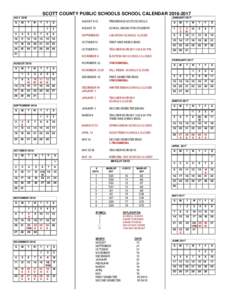 SCOTT COUNTY PUBLIC SCHOOLS SCHOOL CALENDARJULY 2016 JANUARY 2017 F