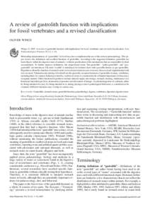 A review of gastrolith function with implications for fossil vertebrates and a revised classification OLIVER WINGS Wings, O[removed]A review of gastrolith function with implications for fossil vertebrates and a revised cl