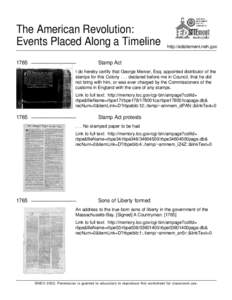 The American Revolution: Events Placed Along a Timeline 1765 ____________________ http://edsitement.neh.gov