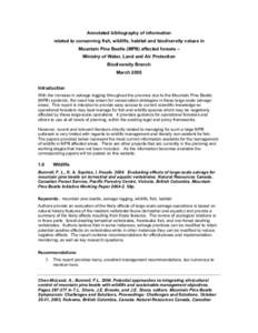 Annotated Bibliography for fish and wildlife resources and Mountain Pine Beetle epidemic