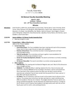 CU Denver Faculty Assembly Meeting    March 3, 2015  12:00 pm ‐ 2:00 pm  th