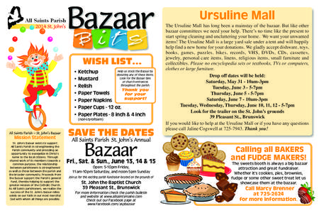 Ursuline Mall  Bits WISH LIST… Help us stock the Bazaar by • Ketchup