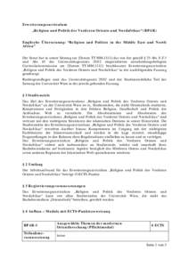 Erweiterungscurriculum „Religion und Politik des Vorderen Orients und Nordafrikas“ (RPAR) Englische Übersetzung: “Religion and Politics in the Middle East and North Africa” Der Senat hat in seiner Sitzung am [Da