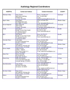 Audiology Regional Coordinators HOSPITAL Arkansas Valley Aspen Valley