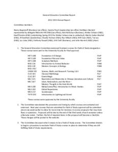 General Education Committee Report[removed]Annual Report Committee members: Nancy Bagranoff (Business) (ex officio), Sandra Peart (Leadership) (ex offcio) Kathleen Skerrett represented by delegate Malcolm Hill (A&S) (e