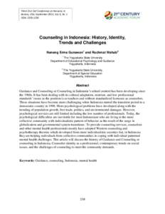 Third 21st CAF Conference at Harvard, in Boston, USA. September 2015, Vol. 6, Nr. 1 ISSN: Counseling in Indonesia: History, Identity, Trends and Challenges