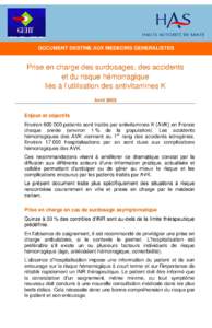 Surdosage en AVK, situations à risque et accidents hémorragiques - Document destiné aux médecins généralistes.