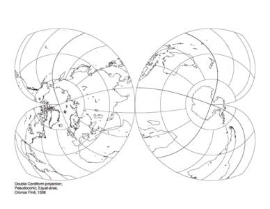 Double Cordiform projection; Pseudoconic; Equal-area; Oronce Finé; 1538 