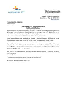 2330 McCulloch Boulevard North Lake Havasu City, AZ[removed]www.lhcaz.gov FOR IMMEDIATE RELEASE August 5, 2014