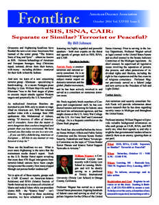 Frontline  American Decency Association October 2014 Vol. XXVIII Issue X  ISIS, ISNA, CAIR: