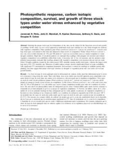 Photosynthetic response, survival, and growth of three ponderosa pine stocktypes under water stress enhanced by vegetative competition