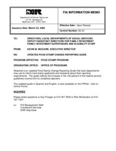FIA INFORMATION MEMO Department of Human Resources 311 W. Saratoga St. Baltimore, MD[removed]Issuance Date: March 23, 2006