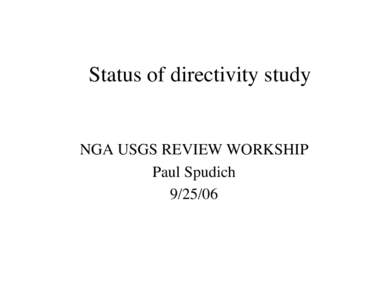 Status of directivity study  NGA USGS REVIEW WORKSHIP Paul Spudich[removed]