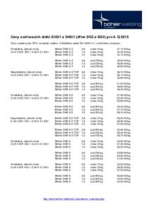 Ceny svařovacích drátů G3Si1 a G4Si1 (dříve SG2 a SG3) pro 4. Q 2015 Ceny uvedeny bez DPH, ze skladu Vyškov. S dodávkou atest ENs chemickou analýzou. Poměděný, přesně vinutý G 42 3 M21 3Si1 / G 