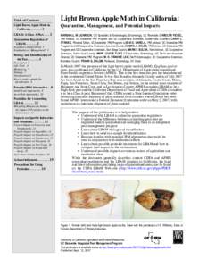 Table of Contents Light Brown Apple Moth in California[removed]LBAM: A Class A Pest[removed]Quarantine Regulation of LBAM[removed]